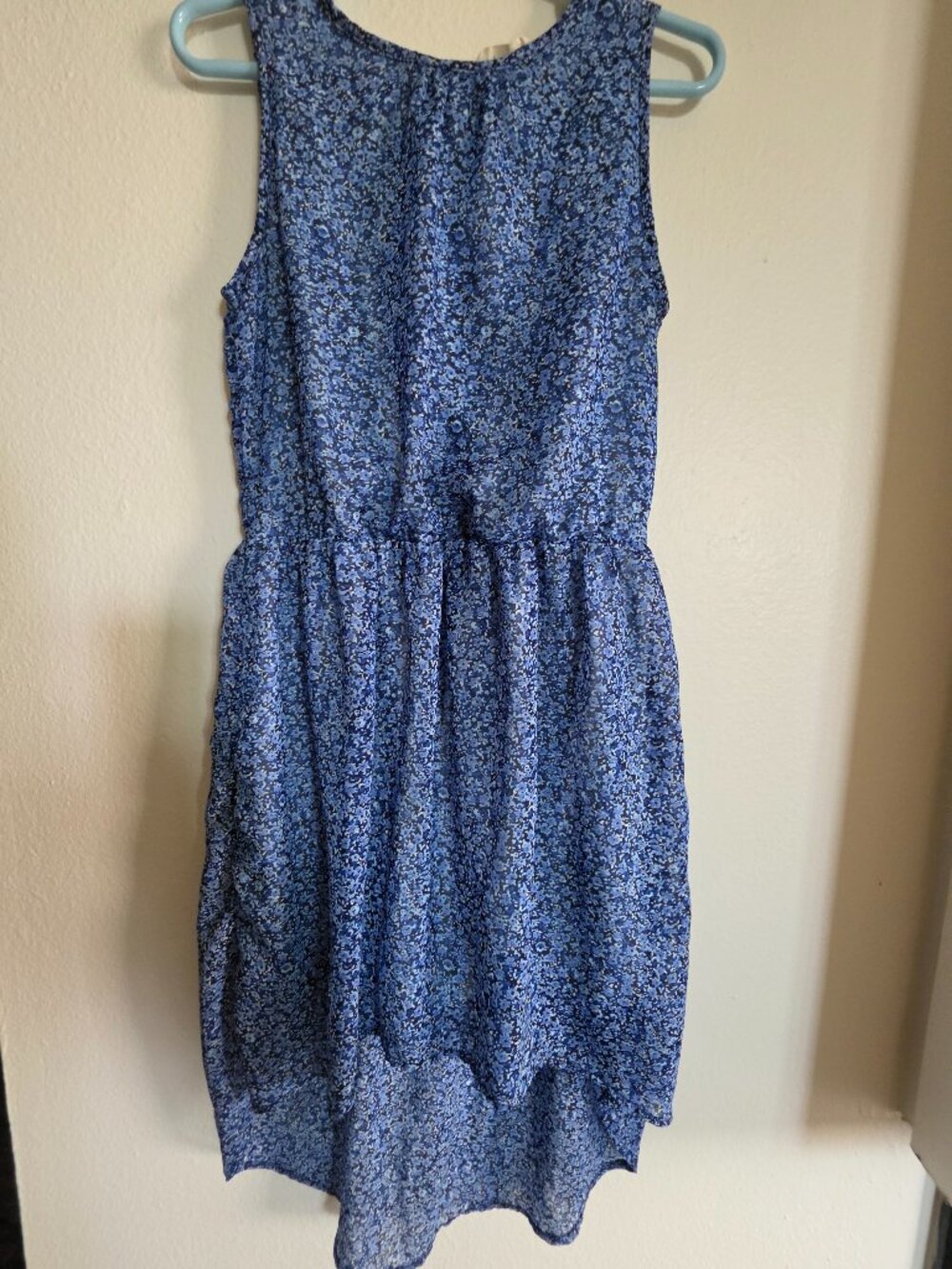H&M Girls Blue Floral High Low Chiffon Dress Size 9-10Y